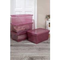 Wham Crystal 5 x 45L Stackable Plastic Storage Boxes with Lids in Pink