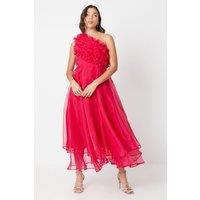 Petite One Shoulder Ruffle Organza Midi Dress