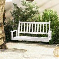 Costway 2-Person Porch Hanging Swing Chair Wooden Garden Swing Bench w/ Slatted Back in White