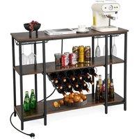 Costway 3-tier Wine Bar Cabinet Industrial Wine Rack with Storage Shelves Glass Holder in Brown