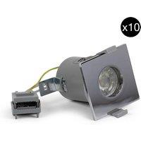 SE Home 10 PACK - Polished Chrome GU10 Square Fire Rated Downlight - IP65 in Silver