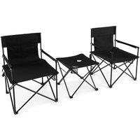 Costway 3 Piece Camping Chairs & Table Set Outdoor Foldable Lawn Chair Table w/ Carrying Bag in Black