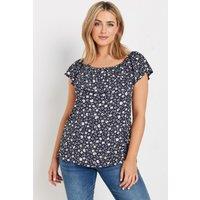 M&Co Women's Floral Print Bardot Top in Blue | Size: 10