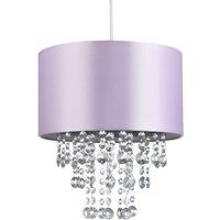 Happy Homewares Modern Satin Fabric Pendant Light Shade with Acrylic Droplets in Lilac | Size: 12 inches