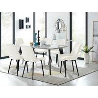 FurnitureboxUK Andria White Marble Effect & Black Leg 6 Seater Dining Table & 6 Pesaro Soft Velvet Chairs in Cream