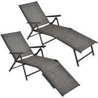 Costway 2Pcs Patio Foldable Chaise Lounge Chair Outdoor Portable Reclining Chair in Grey