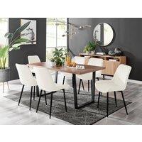 FurnitureboxUK Kylo Large Brown Wood Effect Dining Table & 6 Pesaro Velvet Black Leg Chairs in Cream