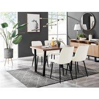 FurnitureboxUK Kylo Brown Wood Effect Dining Table With Black 'U' Legs & 4 Pesaro Velvet Chairs in Cream