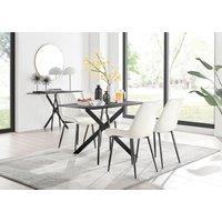 FurnitureboxUK Leonardo Grey Glass Marble Effect Black Leg Table & 4 Pesaro Black Leg Chairs in Cream