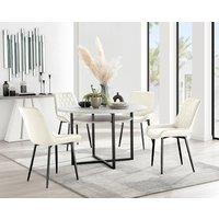 FurnitureboxUK Adley Grey Concrete Effect & Black Round Dining Table with Shelf & 4 Velvet Pesaro Dining Chairs in Cream