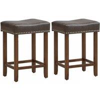 Costway Set of 2 Bar Stools Upholstered Counter Height Saddle Stools PU Leather 60cm in Grey