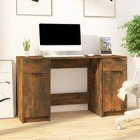 Berkfield Home Desk with Side Cabinet Smoked Oak Engineered Wood in Brown