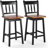Costway Bar Stools Set of 2 Rubber Wood Swivel Bar Chairs with Backrest & Footrest in Black