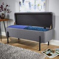 Home Source Storage Ottoman Seat Boucle Velvet Metal Legs Compact Bedroom Storage in Dark Grey