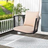 Costway Patio Hanging Rattan Basket Chair Swing Hammock Chair w/Seat Cushion in Beige
