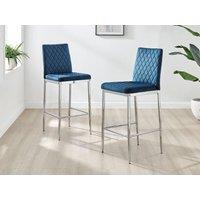 FurnitureboxUK Set of 2 Milan Soft Touch Hatched Velvet Padded Bar Stools With Silver Chrome Metal Legs in Navy