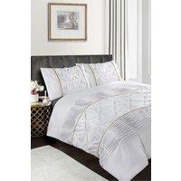 HomeSpace Direct Eleanor Embellished Pintuck Glitter Detail Duvet Cover Set in White | Size: King