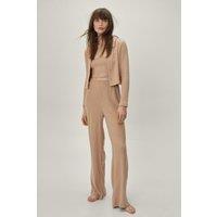 Ribbed 3pc Wide Leg Trouser Lounge Set