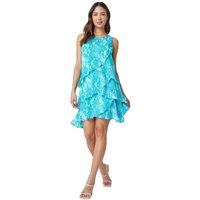 Roman Women's Animal Print Asymmetric Tiered Dress in Turquoise | Size: 20
