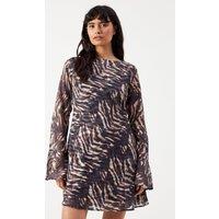 Zebra Burnout Chiffon Bias Tie Back Mini Dress