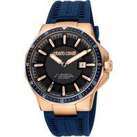 Roberto Cavalli by Franck Muller Men's Black Dial Gold Bezel Watch in Dark Blue