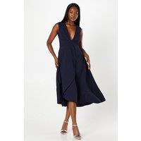 Coast Women's Twist Front Wrap Skirt Crepe Midi Wedding Guest Dress in Navy | Size: 8
