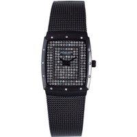 Silver Dial With Pavet Swarovski Crystals, Black IP Coated Stainless Steel Case & Mesh Bracelet