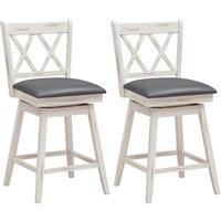 Costway Set of 2 Bar Stools Counter Height Chair Pub 360 Swiveling Upholstered Seat 24" in White