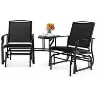 Costway 3PCS Rocking Chair & Table Set Garden Bistro Set Glider Rocker W/ Umbrella Hole in Black