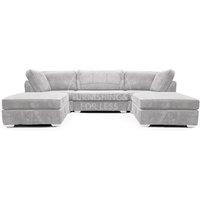Furnishings For Less UK Bishop U Shaped Soft Fabric Jumbo Cord Detachable 5 Seater Large Sofa in Silver
