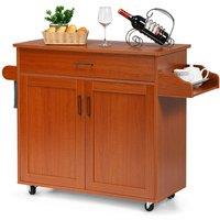Costway Kitchen Island Storage Trolley Rolling Cart Shelves Cupboard Cabinet Drawer Home in Brown