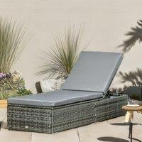 FURNOS Rattan Sun Lounger For Garden Reclining Deck Bed With Cushion in Grey