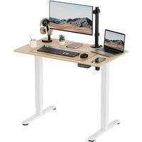 VonHaus Small Home Office Electric Standing Desk with USB-C Charging in Light Brown