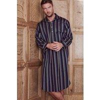 British Boxers Men's Malachite Regimental Cotton Satin Stripe Nightshirt in Dark Blue | Size: XL