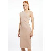 Italian Structured Rib One Shoulder Cut Out Waist Midi Dress