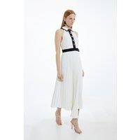 Colour Block Twill Pleat Wrap Skirt Woven Midi Dress