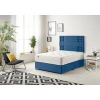 Somnior Flexby Plush Fabric Divan Bed with Orthopeadic Sprung Memory Foam Mattress & Headboard in Navy | Size: Double