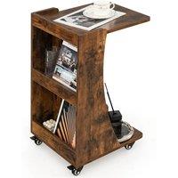 Costway C-Shaped End Table Mobile Sofa Side Table Coffee Laptop Table W/ Swivel Casters in Brown