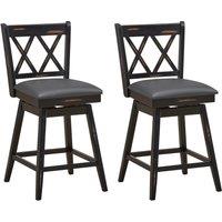 Costway Set of 2 Bar Stools Counter Height Chair Pub 360 Swiveling Upholstered Seat 24 in Black