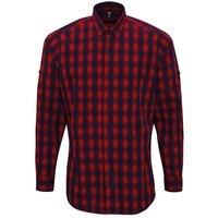 Premier Men's Mulligan Checked Cotton Long-Sleeved Shirt in Red | Size: Medium