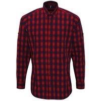 Premier Men's Mulligan Checked Cotton Long-Sleeved Shirt in Red | Size: Small