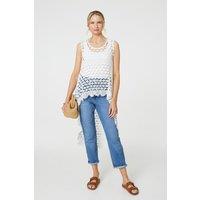 Izabel London Women's Lace Sleeveless High Low Top in White | Size: S/M