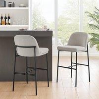 Modish Furnishing Nora Set Of 2 Neutral Stone Grey Fabric & Black Frame Barstool