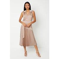 Wrap Skirt With Pleated Panel Midi Dress