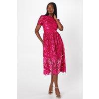 Premium Floral Satin Lace Midi Dress