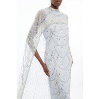 Crystal Embellished Cape Detail Maxi Dress