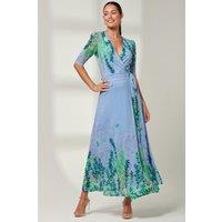 Jolie Moi Women's Kinley Print Wrap Mesh Maxi Dress in Green | Size: 10