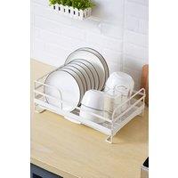 Living and Home Kitchen Metal Dish Drainer Rack with Removable Drip Tray in White