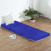 Rest Relax Leather Z Bed Futon Folding Mattress Chair in Blue