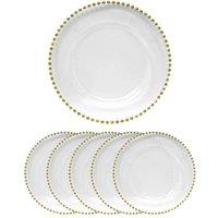 Neel Blue 33cm Set of 6 Charger Plates with Beaded Design Glass Plates for Dinner Table Decoration in Gold